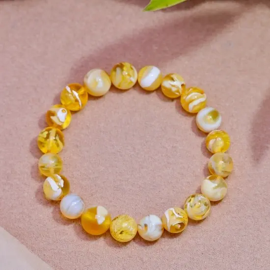 妖孽金瓷白溶洞蜜蜡圆珠手串，尺寸8mm+，拍下不退不换。