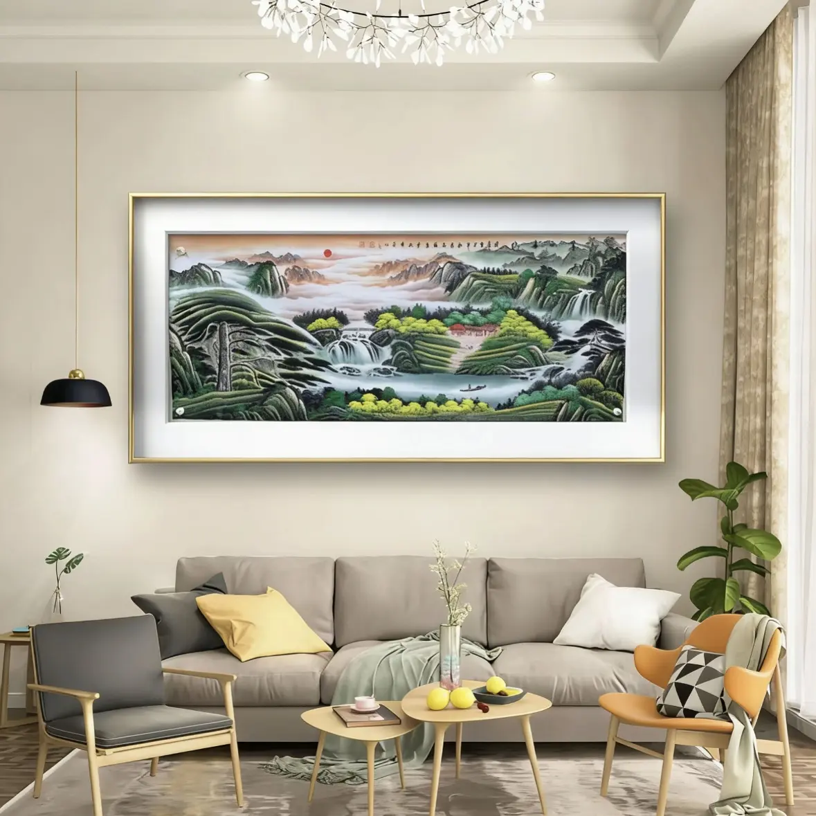 1.8米×0.7米宣纸花心山水画客厅办公室书房餐厅可挂