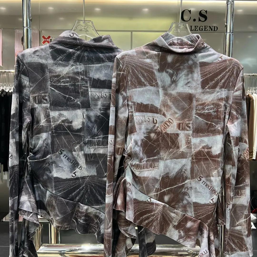 几何图长袖T恤女秋季新款小众设计百搭显瘦上衣