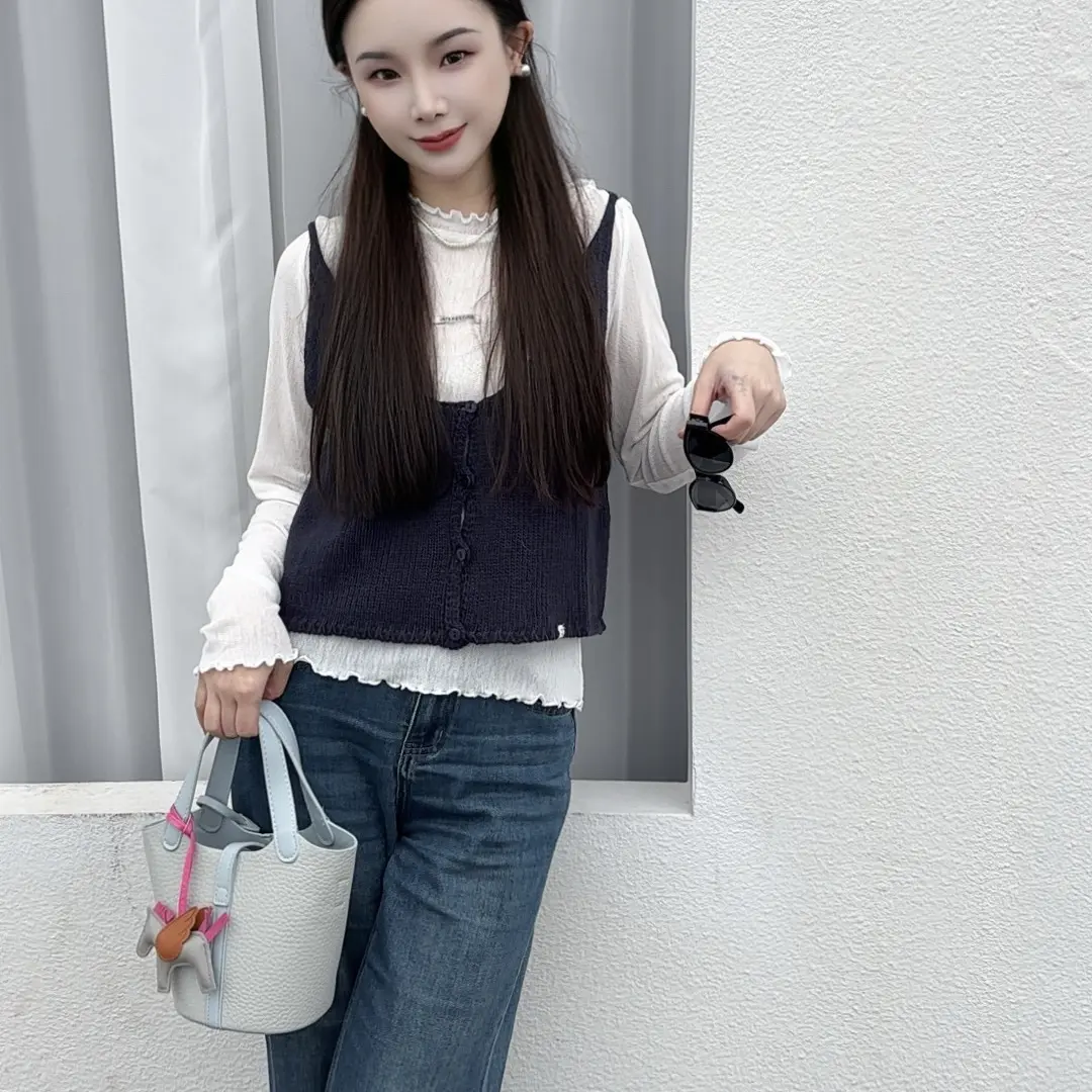 中长款厚款时尚马夹修身型短款气质百搭宽松型圆领