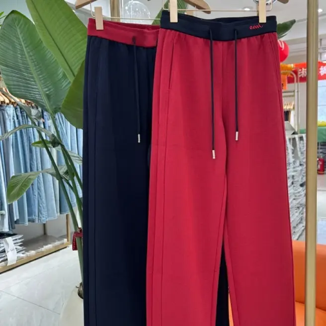 6759秋冬新款加厚高腰显瘦撞色腰头弯刀休闲女裤