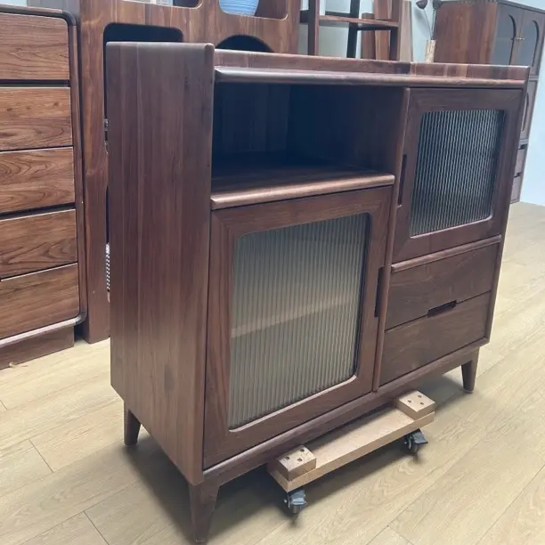 北美黑胡桃木北欧简约错格餐边柜客厅餐厅茶水储物柜