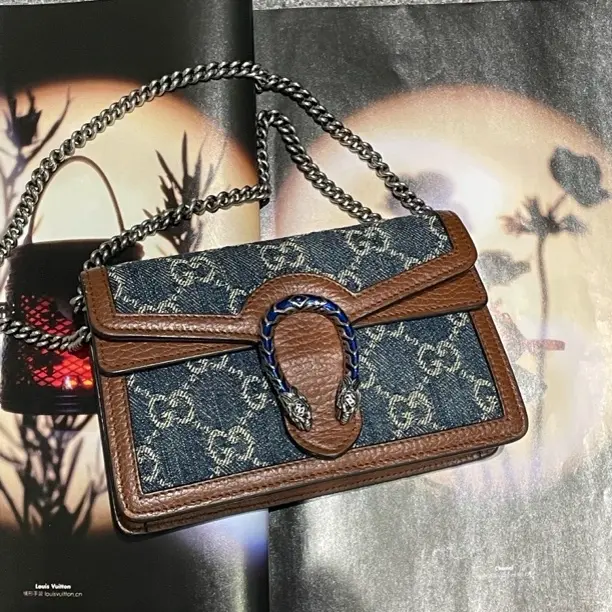 95新 GUCCI/古驰 丹宁牛仔mini链条单肩包A1410