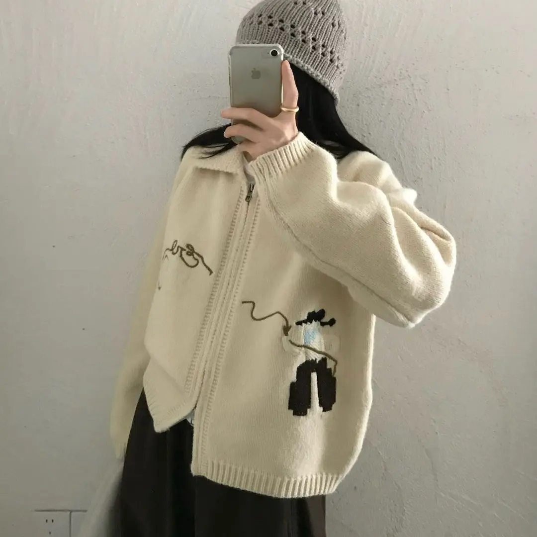 P&C studio “卡通乐园”美式复古刺绣休闲慵懒风针织开衫