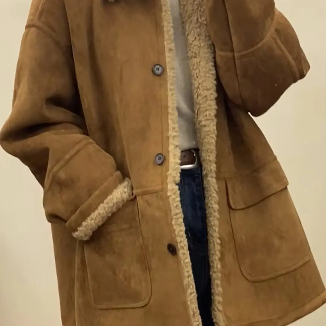 非图片款默认微瑕ins网红女中长款麂皮绒宽松保暖外套加厚