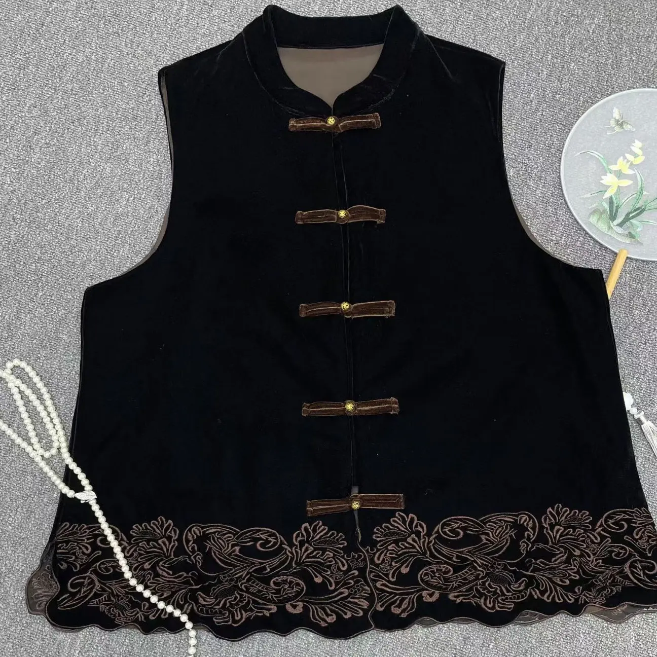 【7977】刺绣立领厚款秋冬季马甲