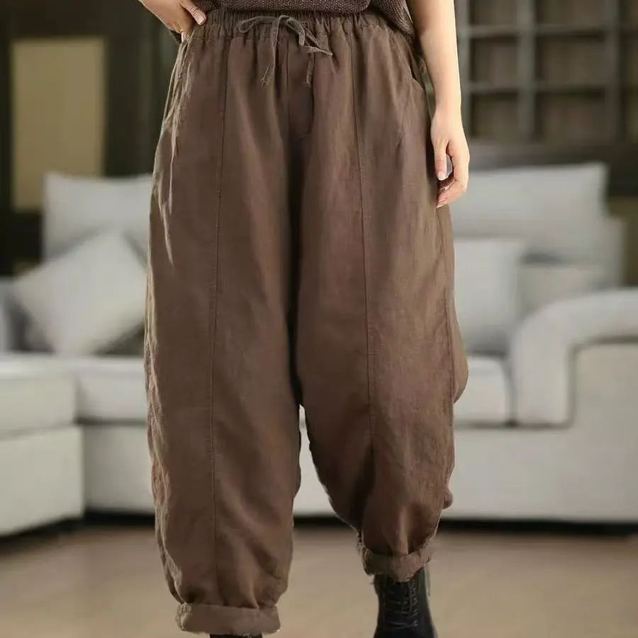 复古夹棉防风裤里衬超保暖显瘦老爹哈伦棉裤休闲百搭