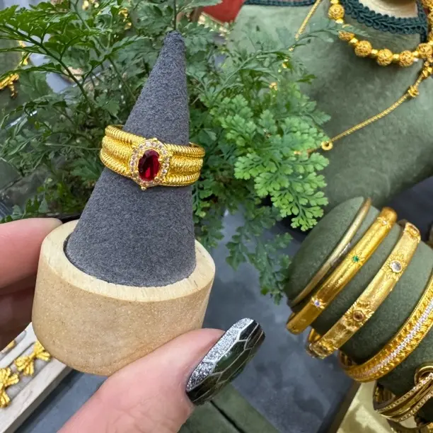 铜合金戒指 铜合金拉丝锆石复古新中式轻奢女士戒指