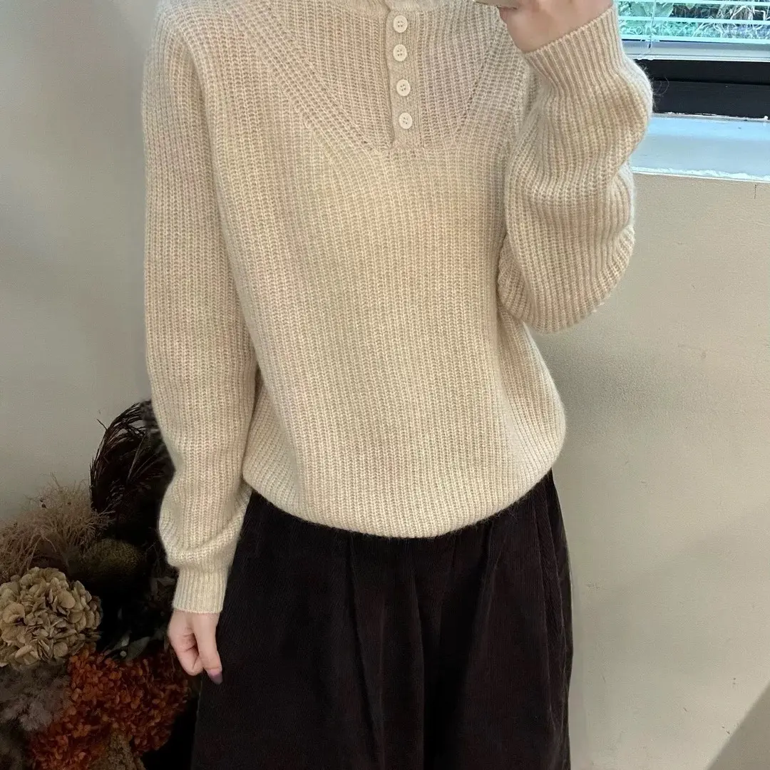 【HANLI】复古慵懒风宽松套头针织衫女秋冬加厚972