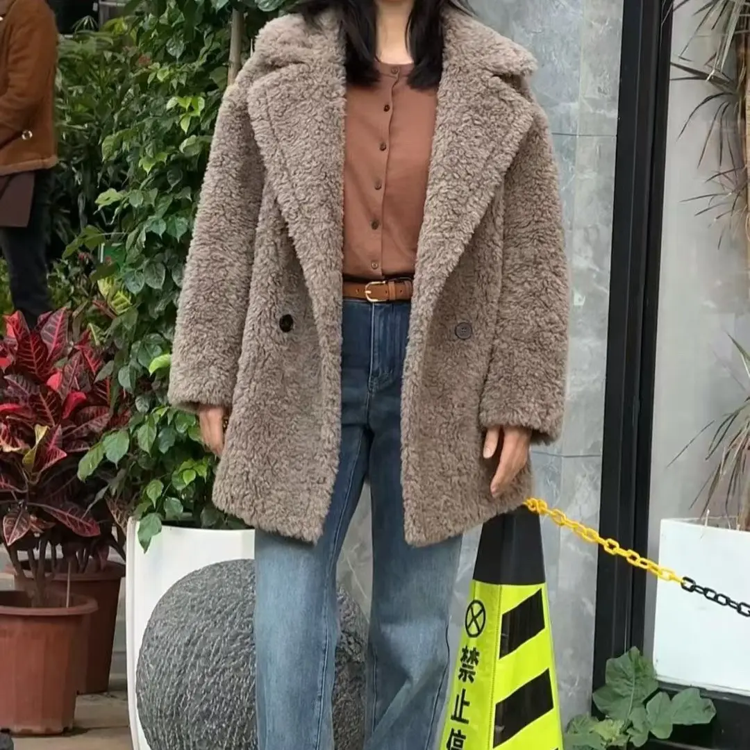 冬季女士外套宽松翻领长袖简约时尚休闲百搭中长款女