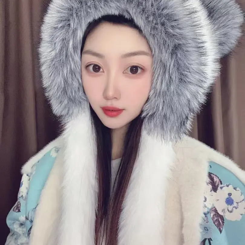 秋冬新款毛绒熊耳帽防寒护耳时尚百搭网红仿毛