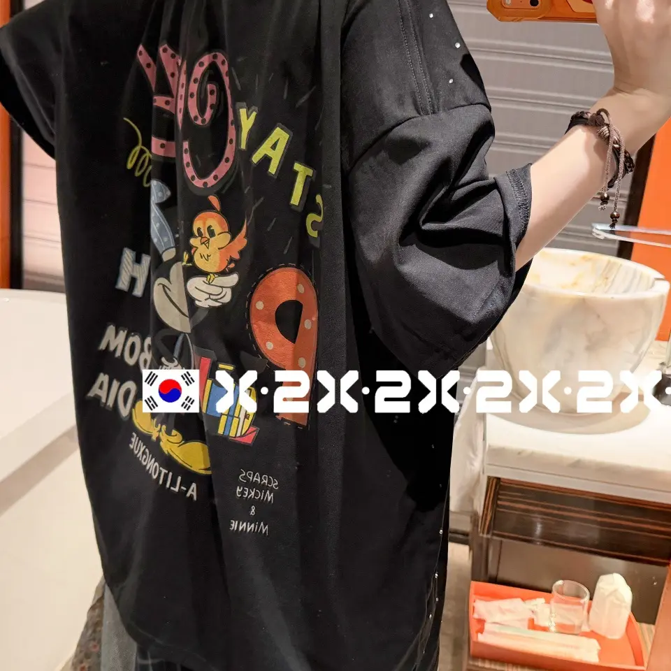 重工后米奇88008宽松大版中长款卡通印花短袖T恤夏季女款百搭新款