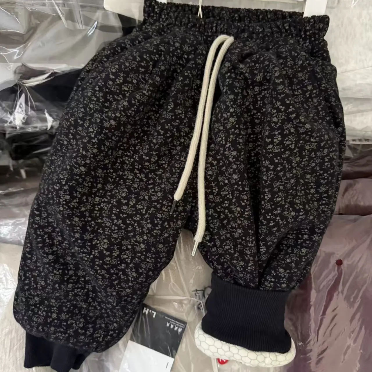 冬季新款碎花加厚加绒保暖棉裤男女童韩版宽松休闲外穿长裤子