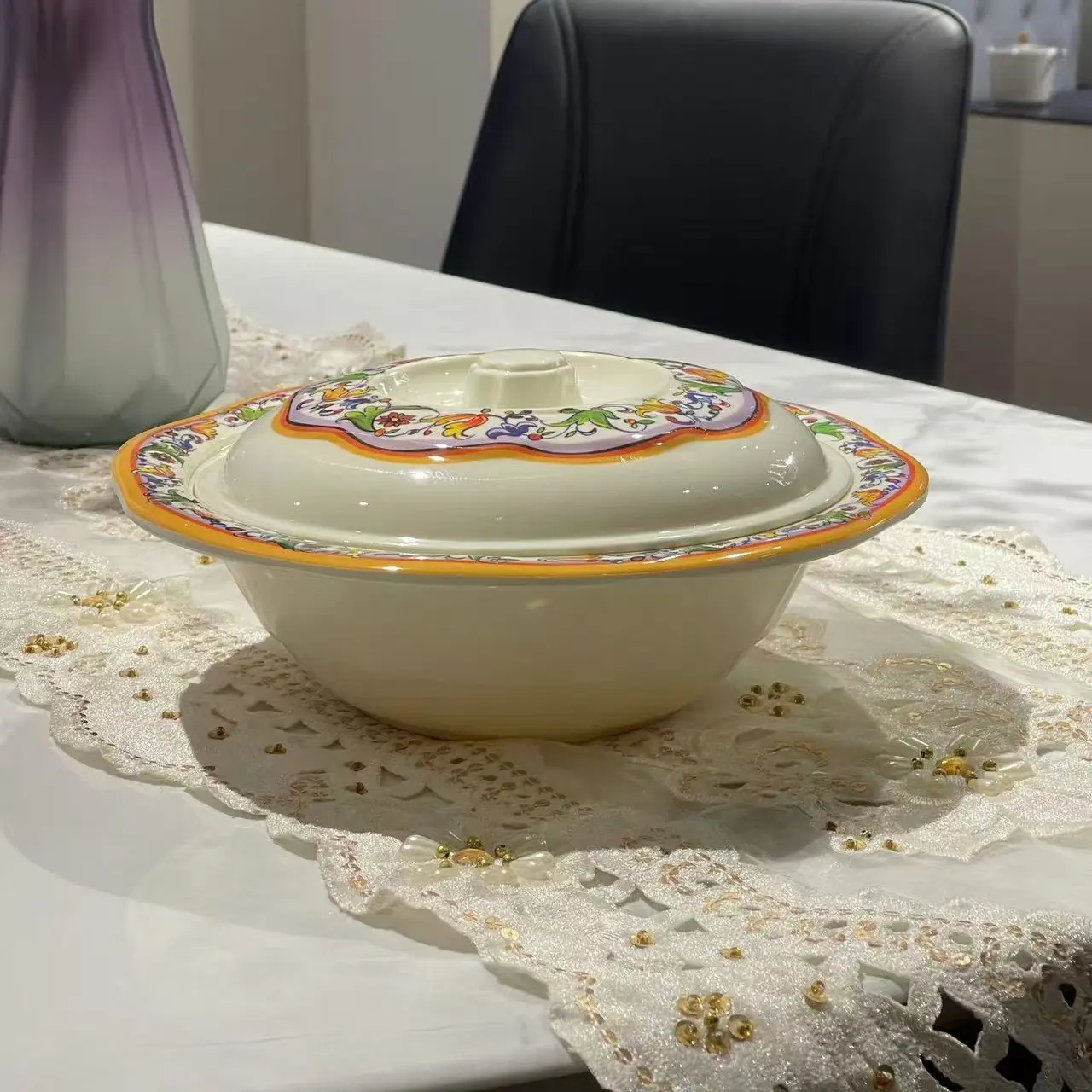 密胺圆形有盖不沾洗菜盆可用于和面醒面拌馅新疆民族风