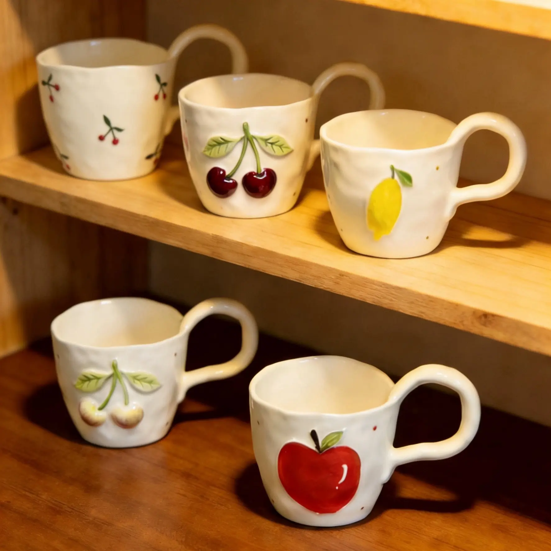 正品陶瓷马克杯手绘立体浮雕咖啡杯居家早餐杯简约小清新带