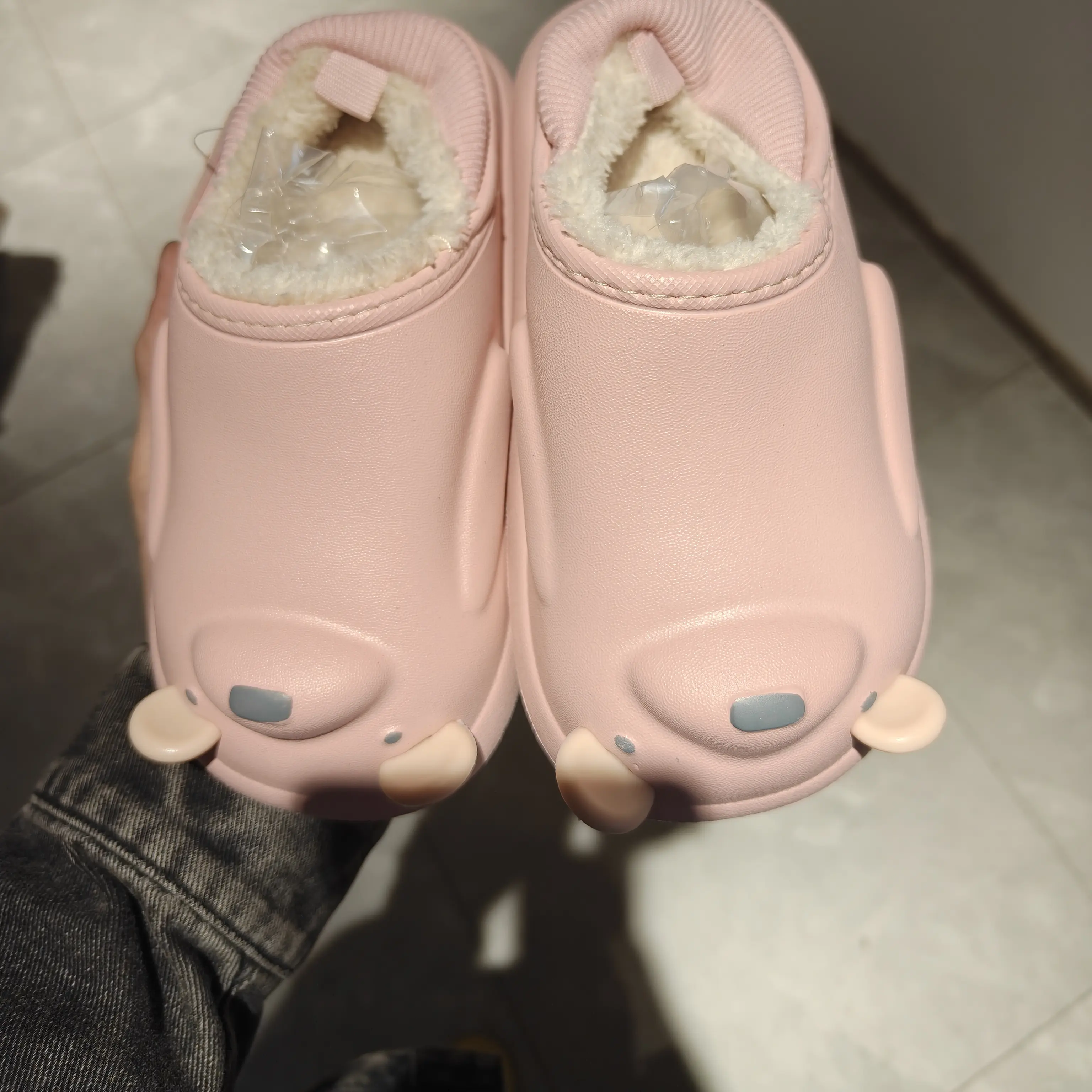 冬季情侣防水防滑毛绒包跟棉拖鞋室内外穿时尚百搭