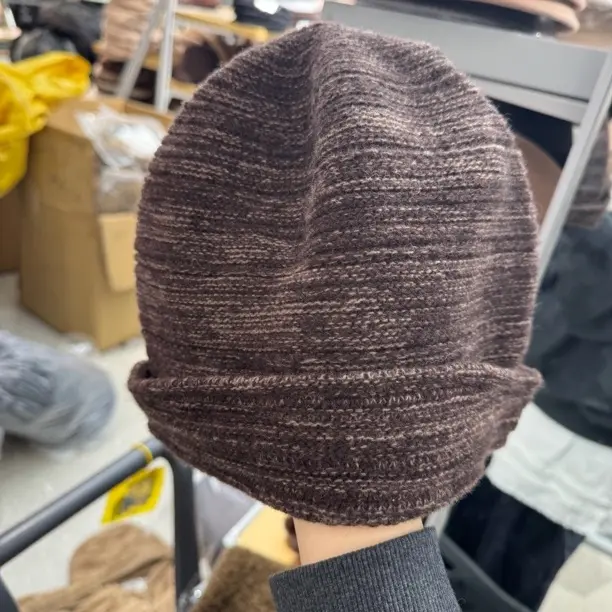 羊毛百搭卷檐包头冷帽*帽子无檐针织帽秋冬加厚冬天加绒褶皱