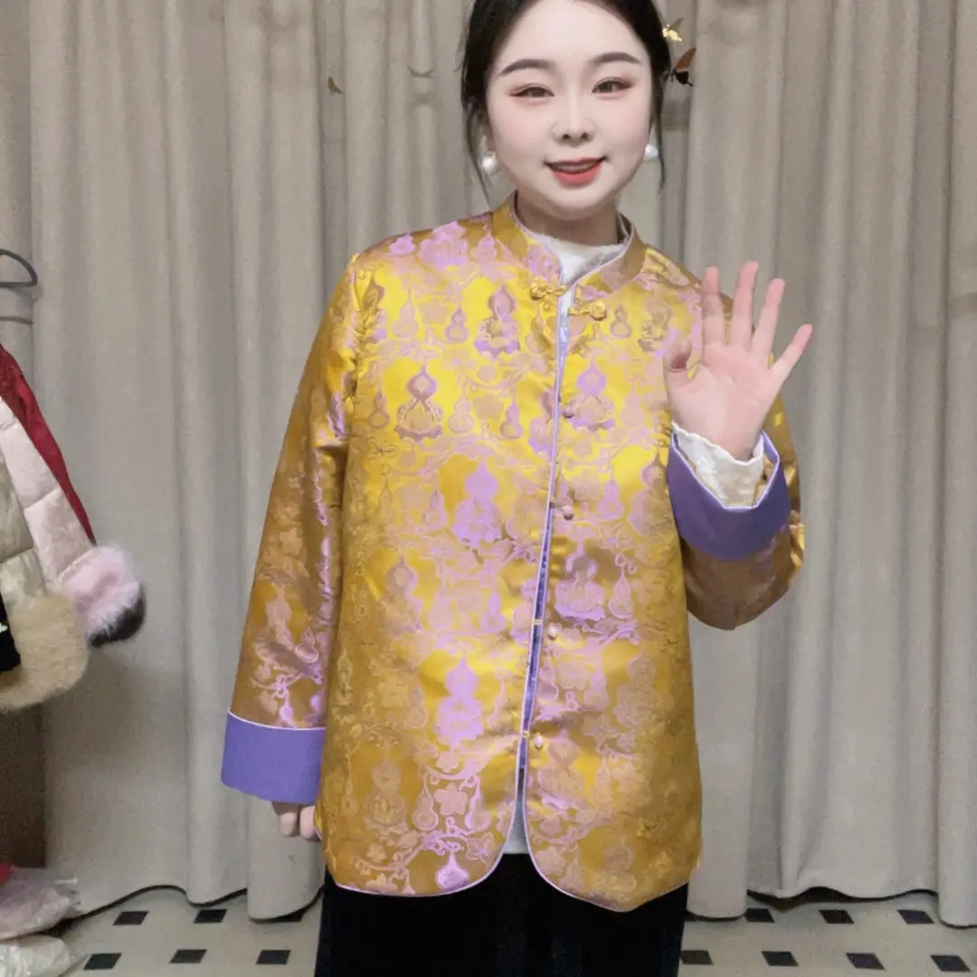 （美婷）大码新中式国风圆领印花长袖宽松外套春秋季高级感时尚女装