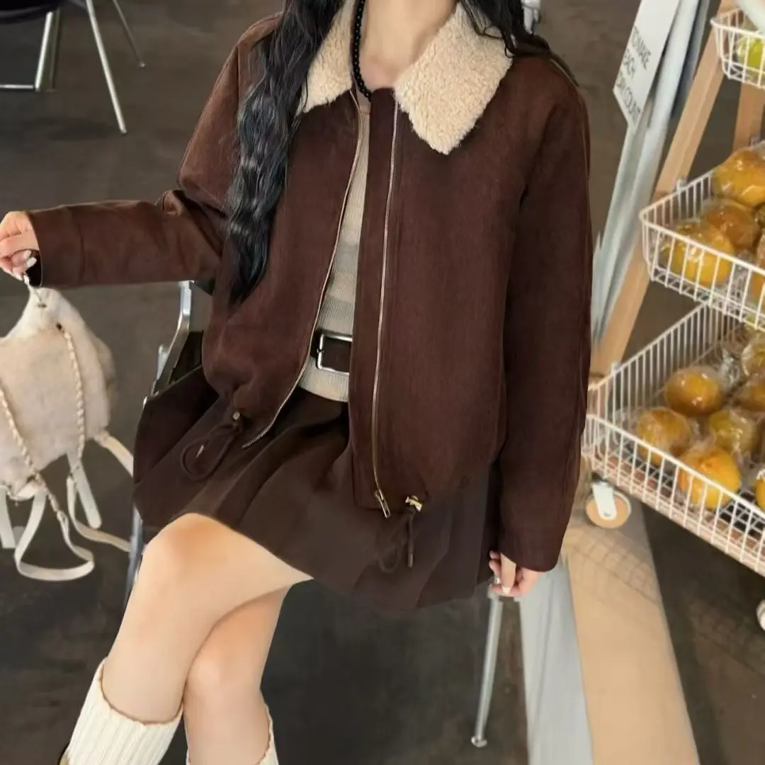 皮毛一体长袖女休闲风短款INS风短外套上衣