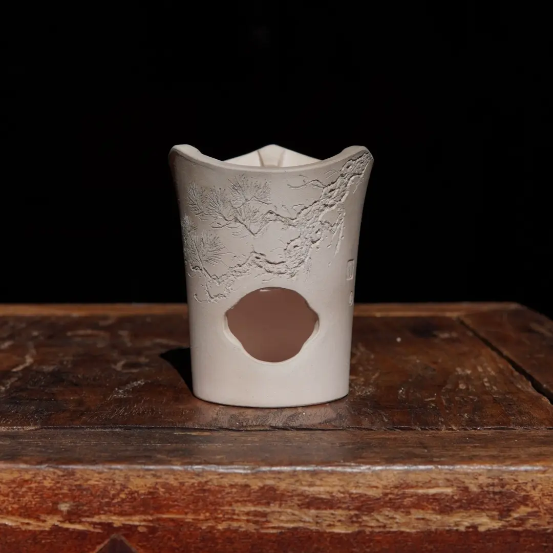 小mini海棠口飘松邱彬刻绘白泥凉炉文人茶器煮茶炉