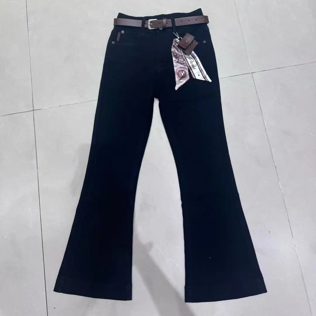 秋冬新款高腰微喇牛仔裤时髦修身显瘦显腿长