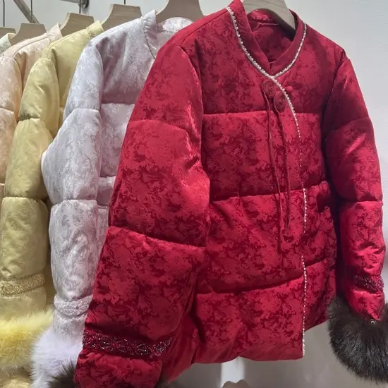 新中式重工国风提花钻扣石墨烯云绒加厚保暖显瘦女士冬季棉