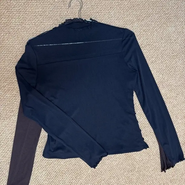 215025半高领拼接网纱长袖时尚百搭打底衫T恤女