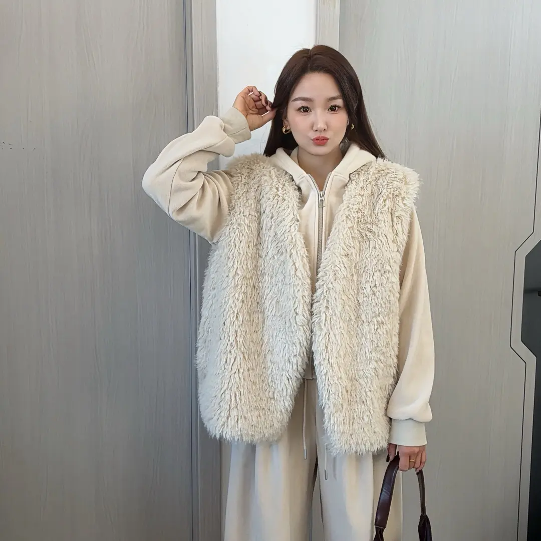 冬季韩系加厚连帽卫衣夹棉马甲阔腿裤时尚套装女