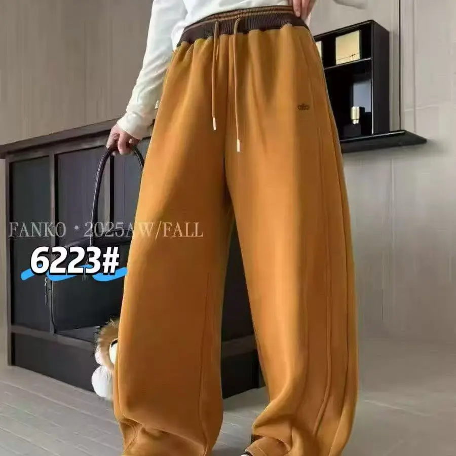 冬季加绒加厚高腰宽松显瘦休闲百搭阔腿女裤