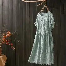 印花常规女装长裙蕾丝连衣裙旗袍收腰夏季中腰连帽款