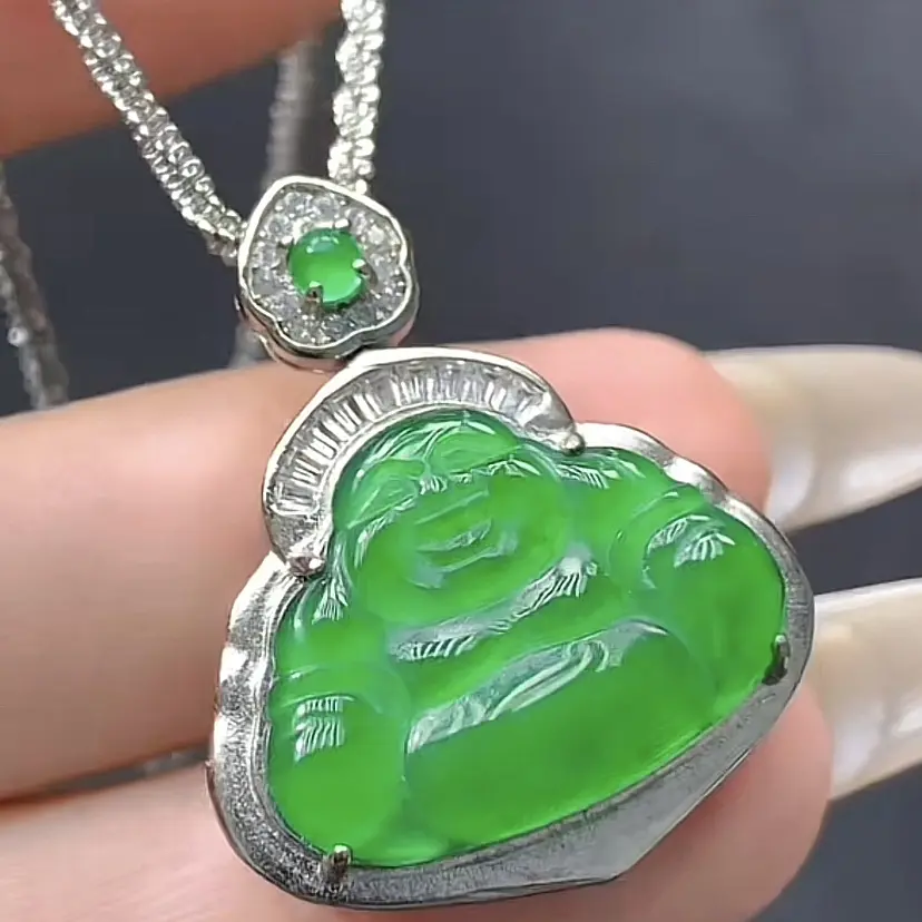FG062天然翡翠A货辣阳绿佛公经典百搭设计多样性发