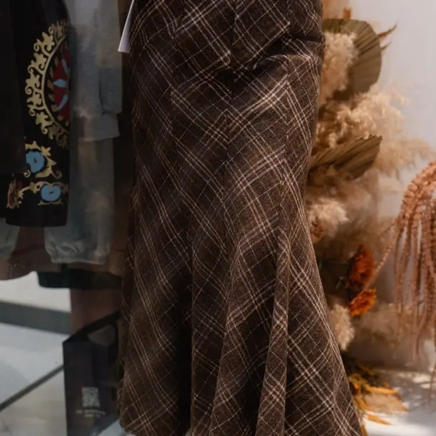 小个子复古格纹半身裙拼接长袖上衣美拉德风穿搭套装秋冬季