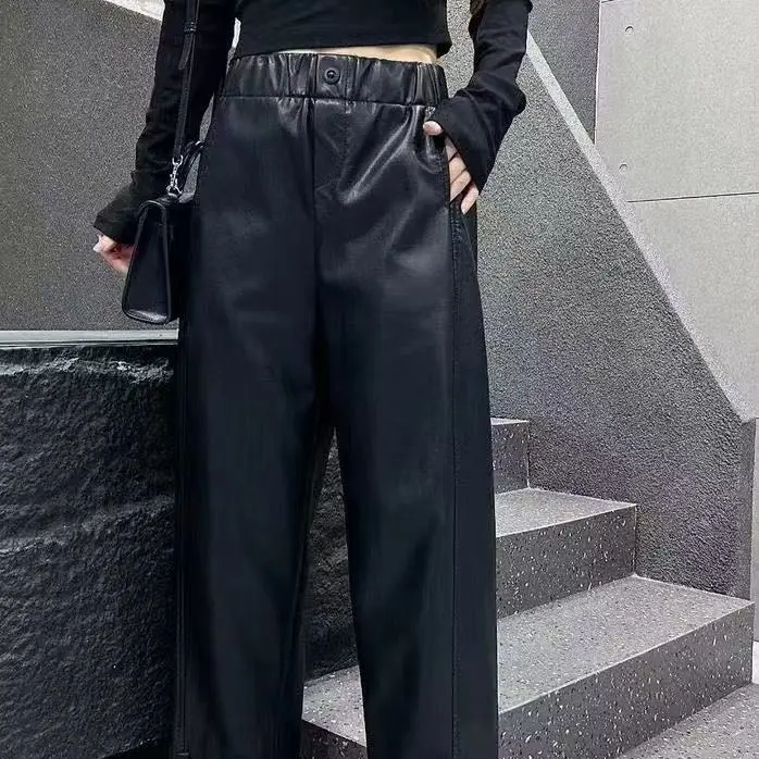 8544显瘦阔腿蛋白皮休闲长裤