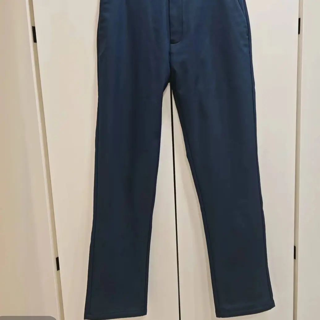 豆秋冬加绒商务休闲裤藏青