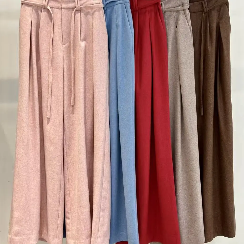 松紧腰羊毛阔腿裤