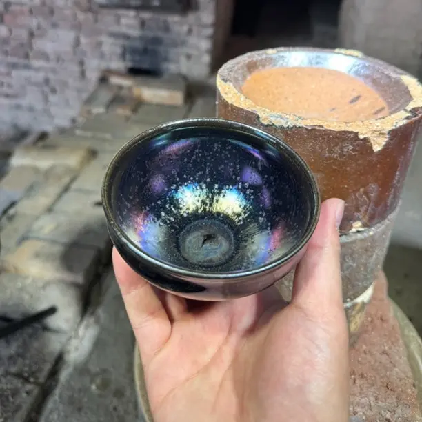 建窑建盏 万象曜变 茶盏主人杯 电烧