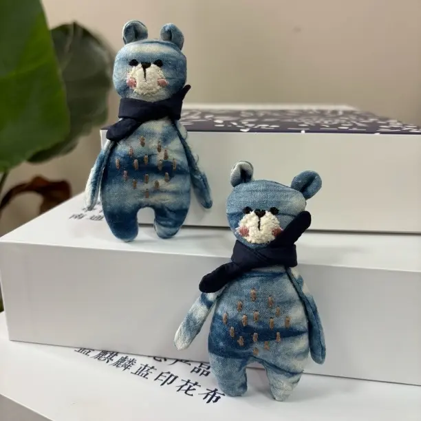 非遗南通蓝印花布可爱迷你百搭国风饰品小熊别针