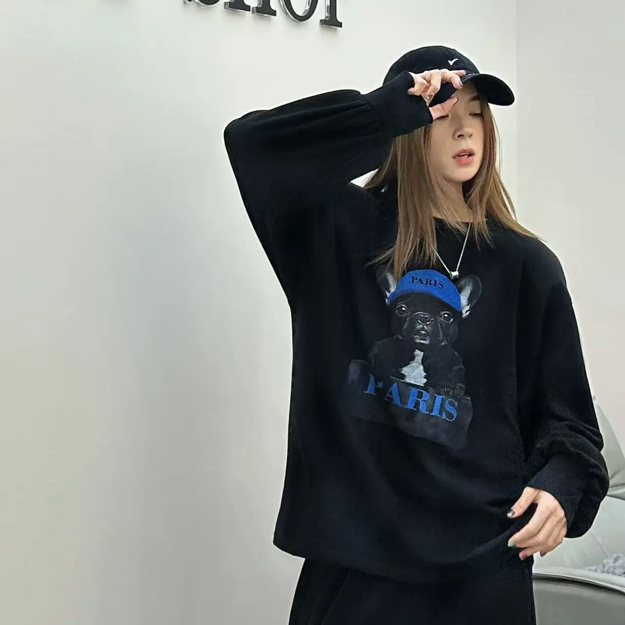圆领大版两边大开叉宽松百搭春秋季常规款上衣3010