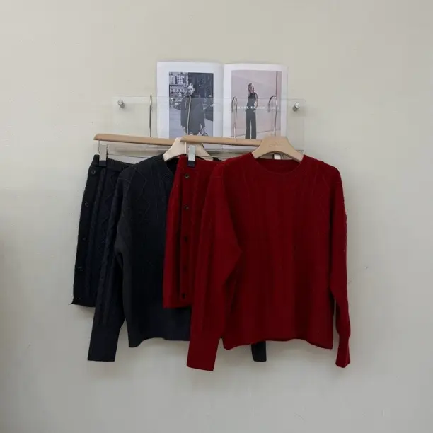 95X8O韩系慵懒风显瘦针织毛衣套装（衣长57.裙长46）