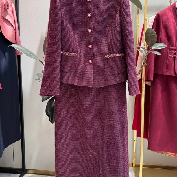 秋冬法式小香风气质轻奢修身喜婆婆套装