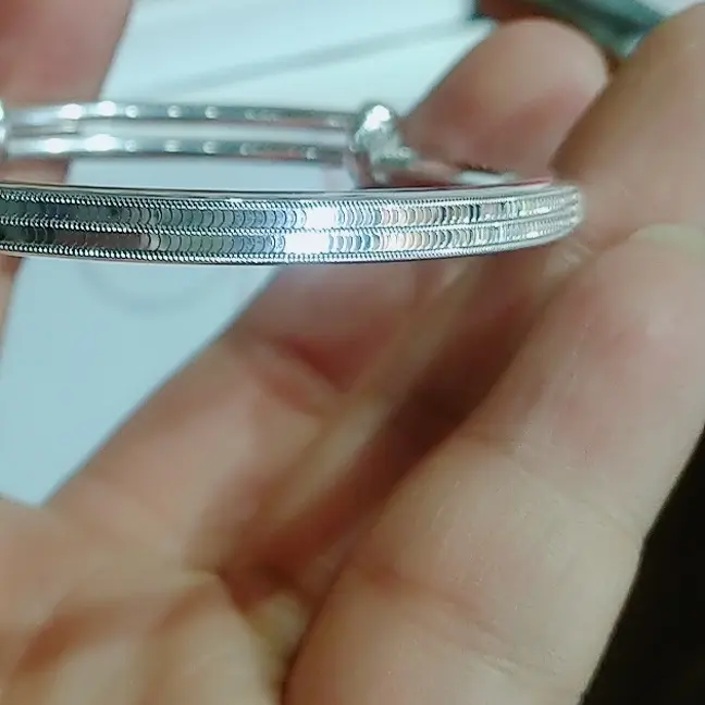 足银手镯 好运连连 实心亮面手镯