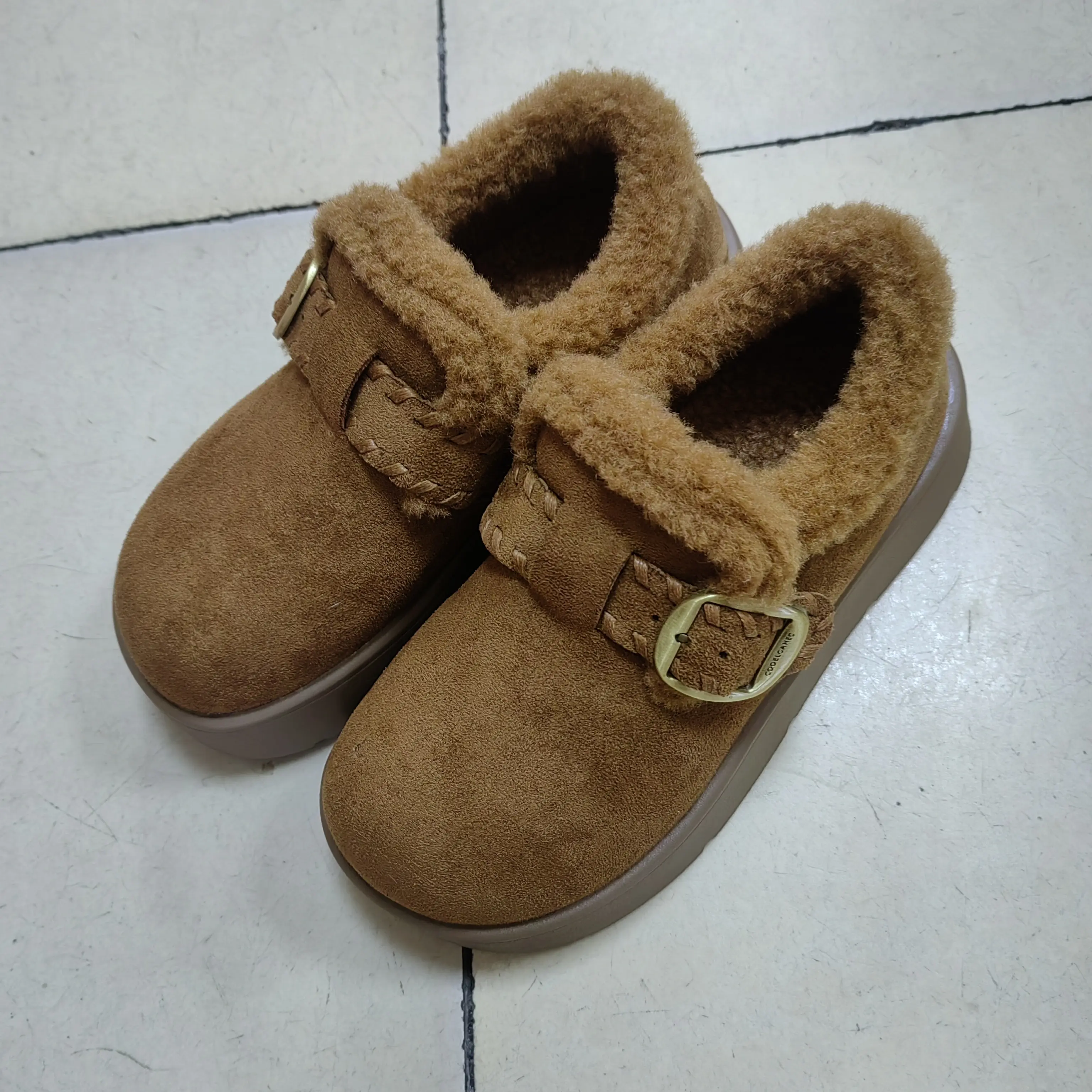 厚底加绒复古勃肯女鞋冬季新款保暖一脚蹬毛毛棉鞋