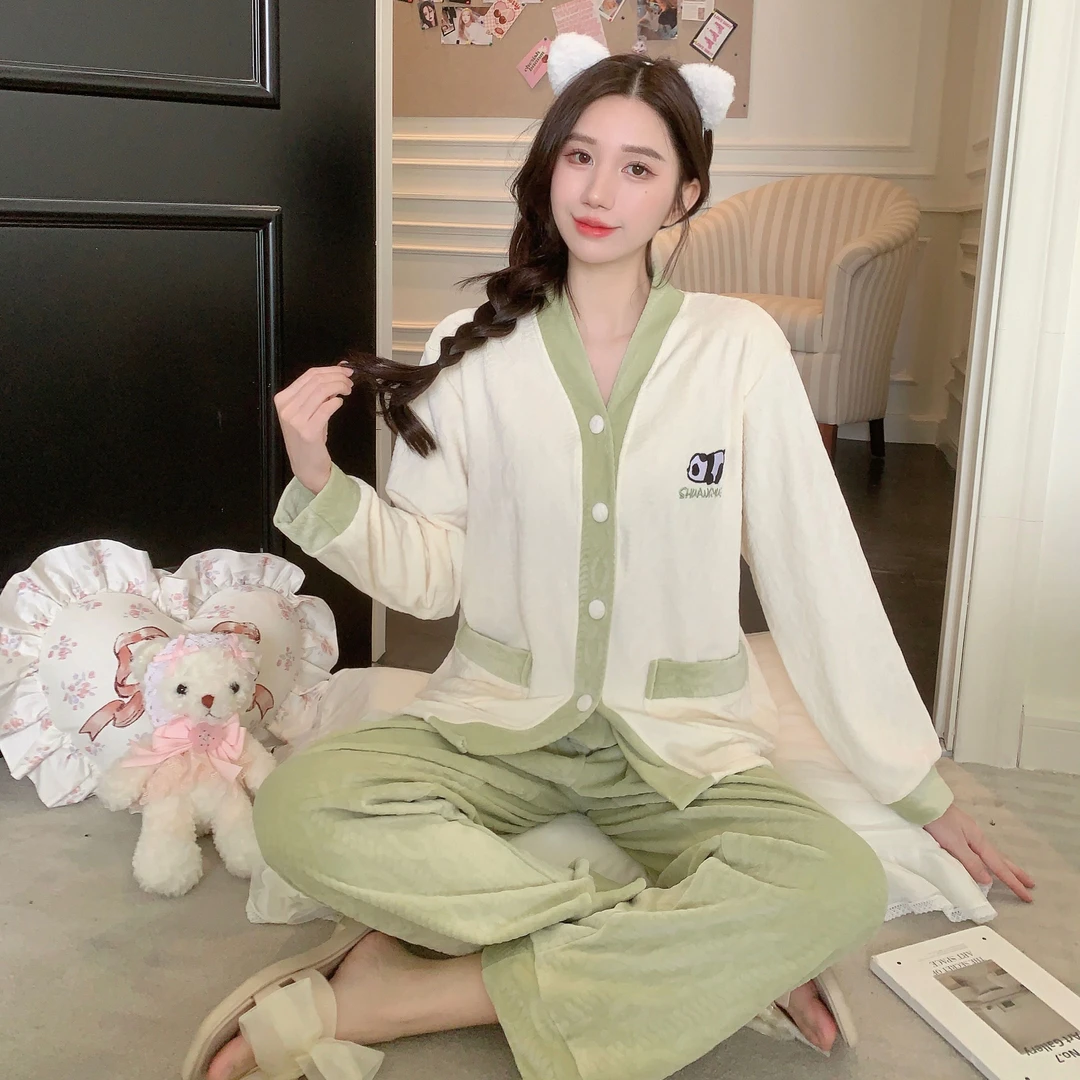 【HEIIO熊猫】超柔海岛绒熊猫刺绣秋冬款女士宽松长袖保暖套装