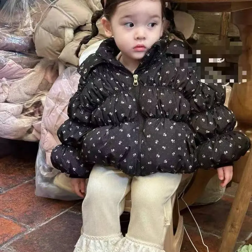 One朵～女童碎花夹棉兔耳朵连帽保暖大厚羽