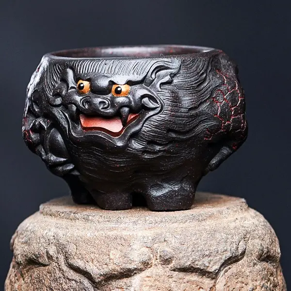 （淘砂甄选）高水波高档紫砂浮雕盘龙杯紫砂茶具茶杯品茗杯功夫茶杯