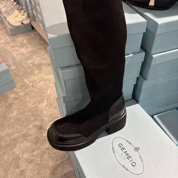 8066秋冬季厚底不过膝长筒靴显瘦弹力瘦瘦靴时尚洋气长靴女靴8065