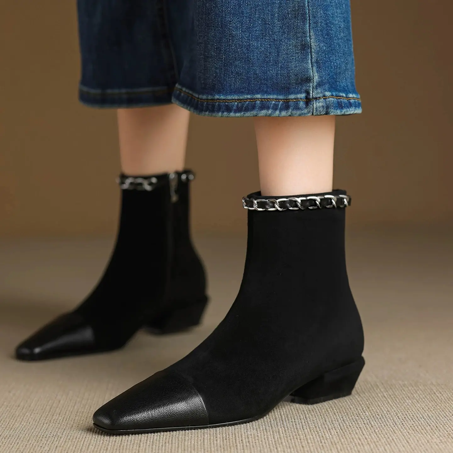 李大龙~粗跟复古英伦风百搭真皮短靴6711