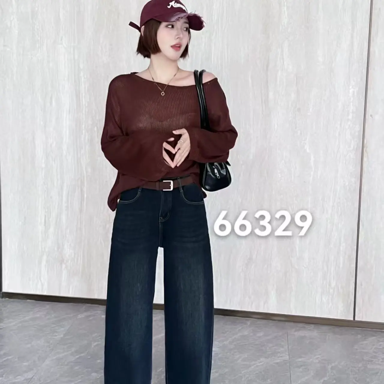 加绒加厚高腰阔腿牛仔裤女秋冬宽松显瘦直筒垂感小个子裤子66329