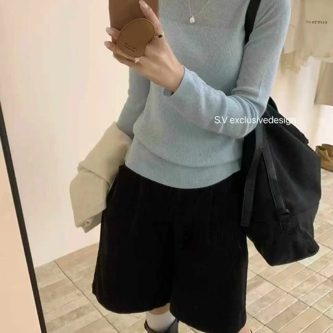 （8090）秋冬慵懒风蓝色宽松保暖高领针织打底衫内搭上衣