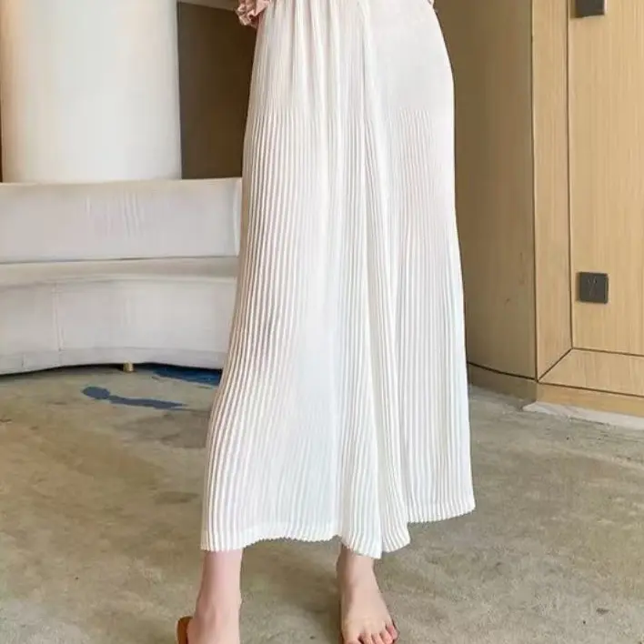【胖哥专享】褶皱秋冬新款高腰中长款A字阔腿裤显瘦百搭